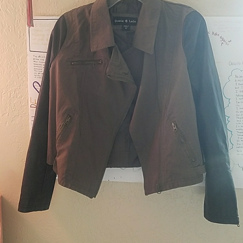 Green and black leather jacket